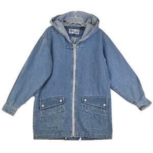 Vintage Andy John’s ~Woman Size M~ Blue Denim Zip Up Hoodie Jacket Unlined.